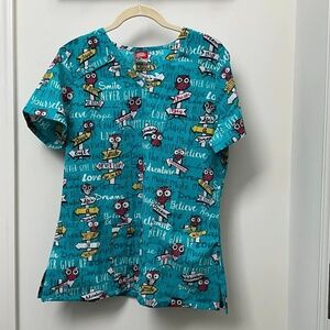 Dickies Owl Scrub top teal size medium